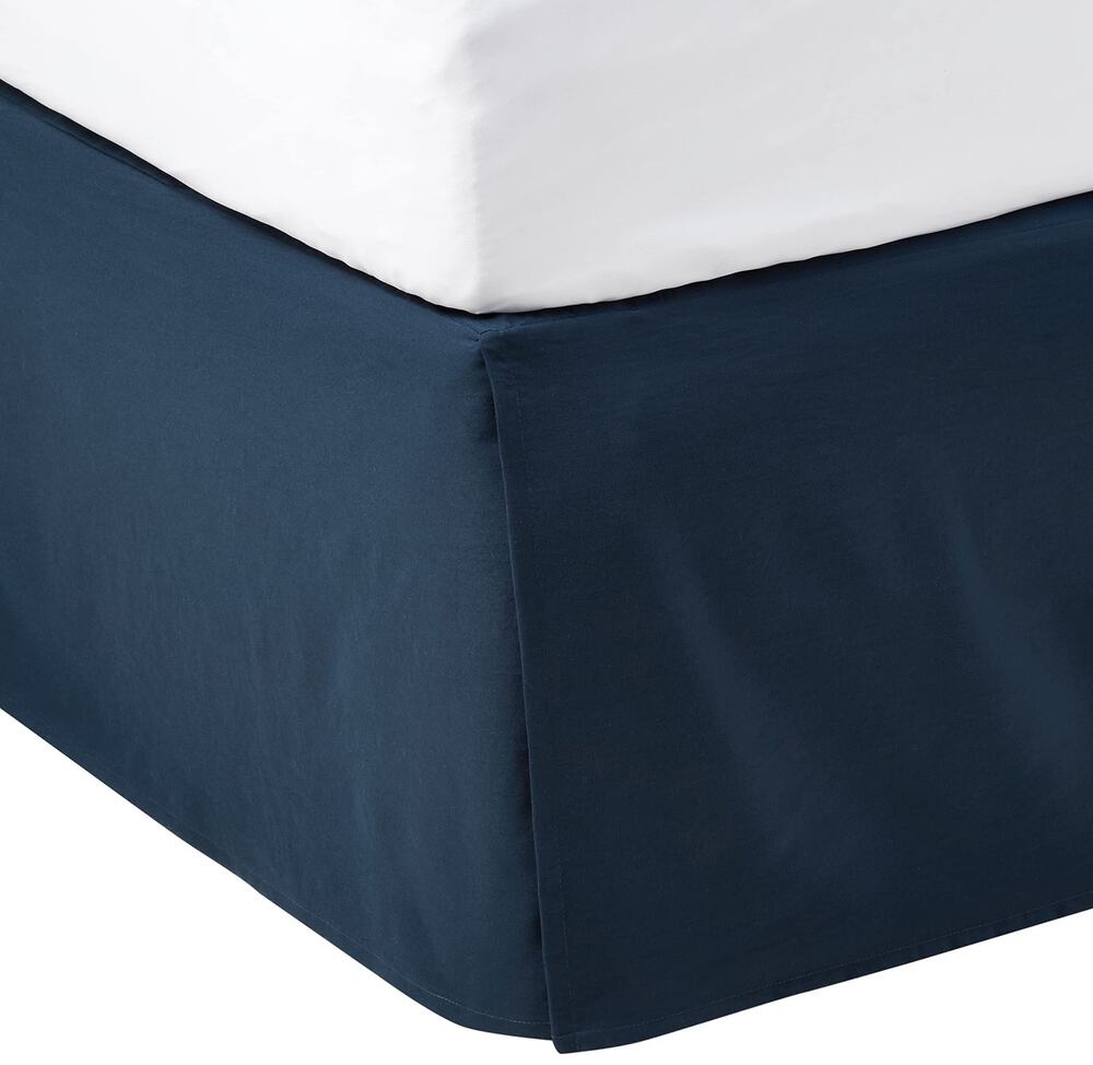Amazon Basics Lightweight Pleated Bed Skirt Machine Washable, Queen, Navy Blue